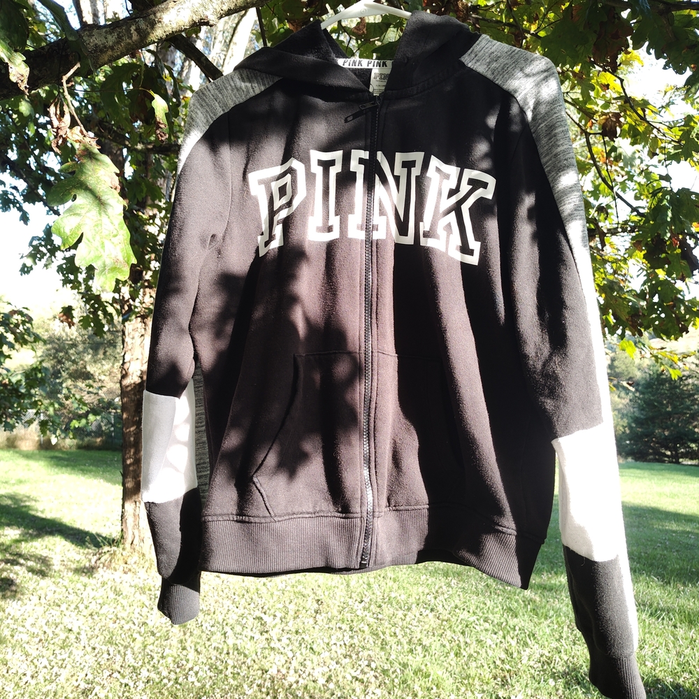 Victoria's Secret Women's Hoodie Jacket - Black and White And Grey